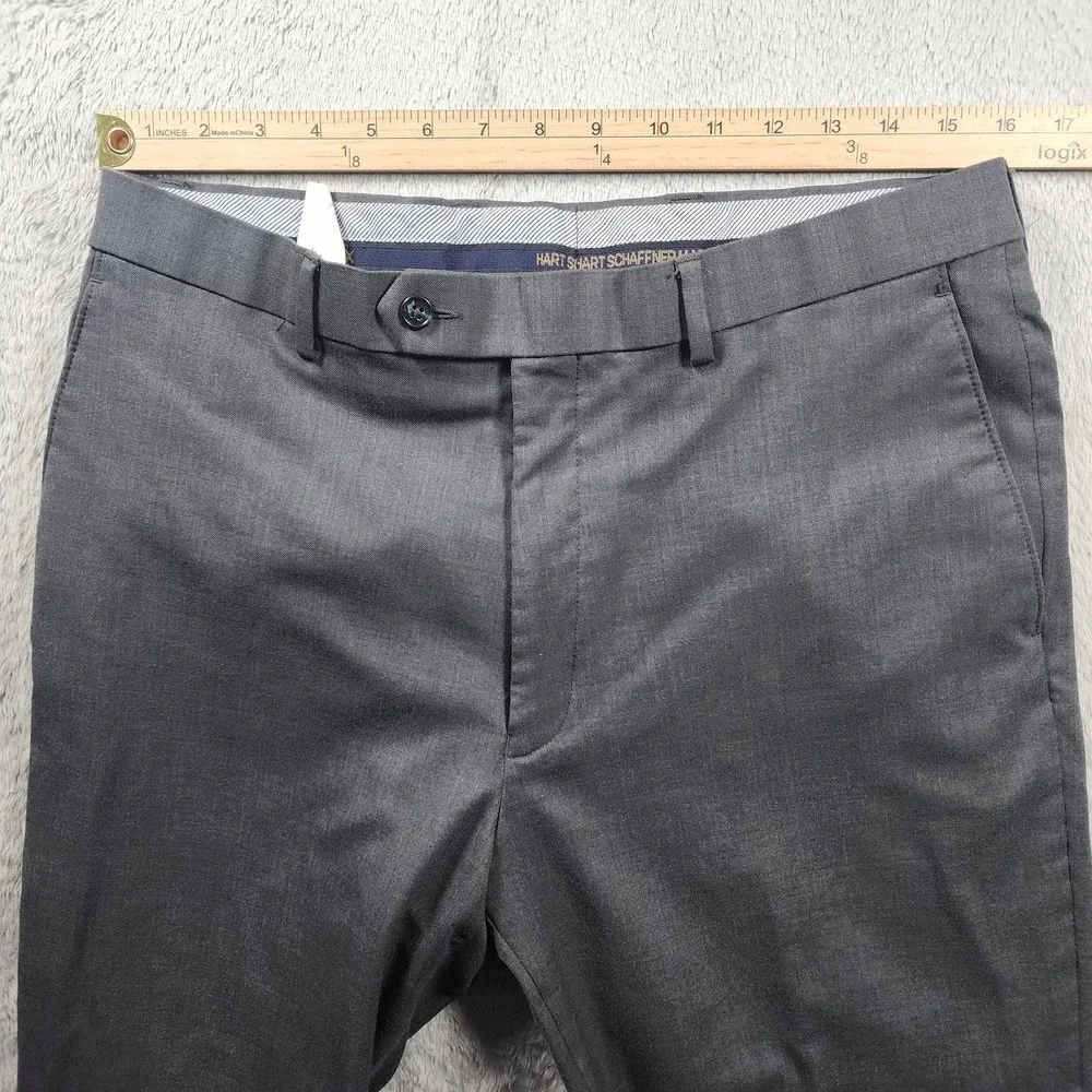 Hart Schaffner Marx Pants Mens 32x29 Gray Wool Stretch Dress Slacks (Tag‎ 34x30)